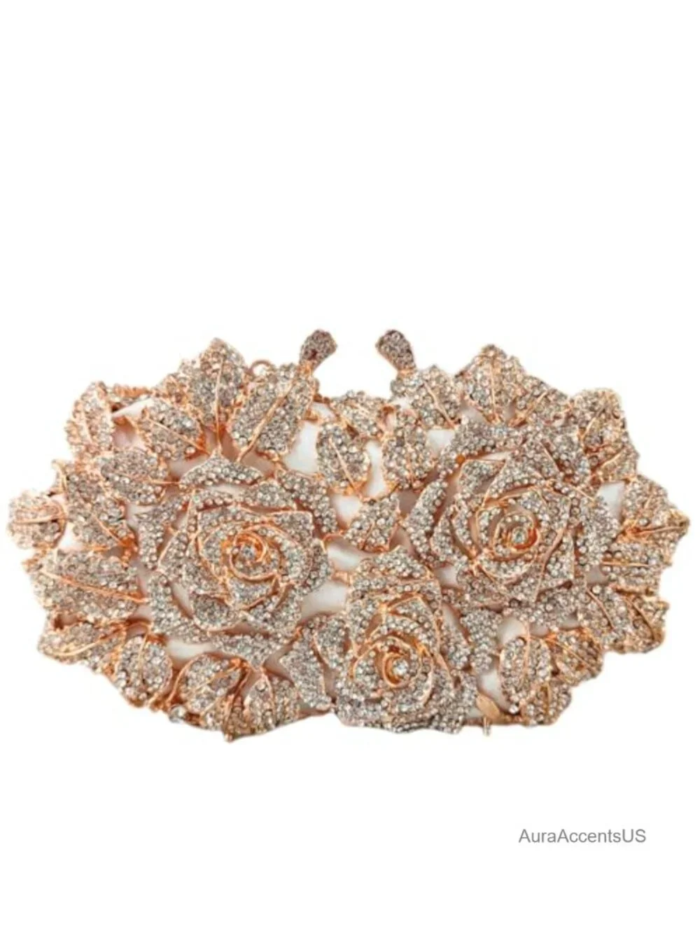 Handcrafted Rhinestone Floral Clutch Evening Bag w/ Chain Straps Formal Party